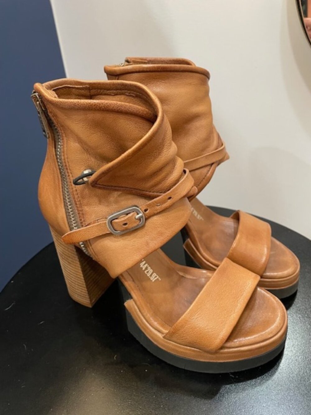 AS98 Uriel Cognac Leather Platform Sandals EU37 Boho Artisan Chunky Heel